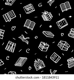 Seamless Pattern Abstract Doodle Elements Hand Drawn Collection Books Sketch Vector Design Style Background Reading Education Library E-Book Illustration Cartoon Icons