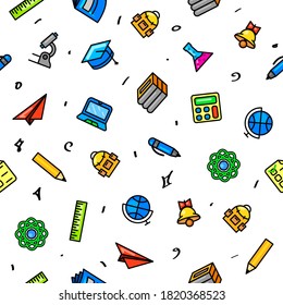 Seamless Pattern Abstract Doodle Elements Hand Drawn Collection College School Study Sketch Vector Design Style Background Grades Education Student Learning Illustration Icons