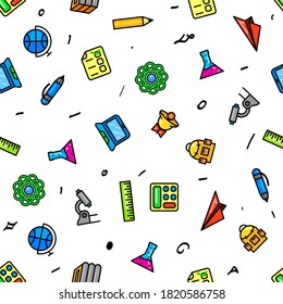 Seamless Pattern Abstract Doodle Elements Hand Drawn Collection College School Study Sketch Vector Design Style Background Grades Education Student Learning Illustration Icons