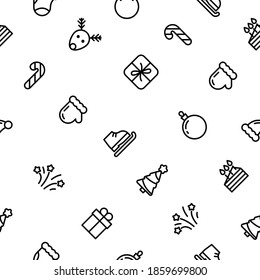 Seamless Pattern Abstract Doodle Elements Hand Drawn Collection Winter Sketch Vector Design Style Background Snowflake Snowman Santa Glove Christmas Toy Tree Illustration Cartoon Icons