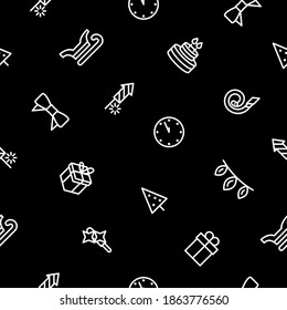 Seamless Pattern Abstract Doodle Elements Hand Drawn Collection Winter Sketch Vector Design Style Background Snowflake Snowman Santa Glove Christmas Toy Tree Illustration Cartoon Icons