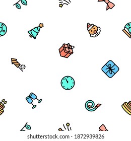 Seamless Pattern Abstract Doodle Elements Hand Drawn Collection Winter Sketch Vector Design Style Background Snowflake Snowman Santa Glove Christmas Toy Tree Illustration Cartoon Icons