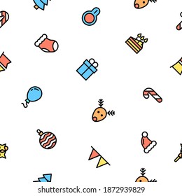 Seamless Pattern Abstract Doodle Elements Hand Drawn Collection Winter Sketch Vector Design Style Background Snowflake Snowman Santa Glove Christmas Toy Tree Illustration Cartoon Icons