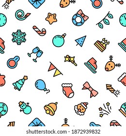 Seamless Pattern Abstract Doodle Elements Hand Drawn Collection Winter Sketch Vector Design Style Background Snowflake Snowman Santa Glove Christmas Toy Tree Illustration Cartoon Icons