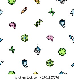 Seamless Pattern Abstract Doodle Elements Hand Drawn Collection Medicine Vector Design Style Background Medic Syringe Tablet Heart Illustration Cartoon Icons