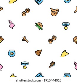 Seamless pattern Abstract Doodle Elements Hand Drawn Collection Pets Animal Vector Design Style Background Dog Cat Bone Food Training Caring Grooming  Illustration Icons