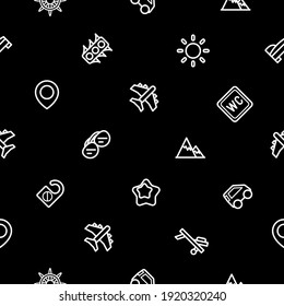 Seamless Pattern Abstract Doodle Elements Hand Drawn Collection Travel Tourism Sketch Vector Design Style Background Summer Sun Compass Camera Plane Glasses Ticket Illustration Icons