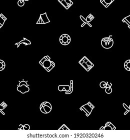 Seamless Pattern Abstract Doodle Elements Hand Drawn Collection Travel Tourism Sketch Vector Design Style Background Summer Sun Compass Camera Plane Glasses Ticket Illustration Icons
