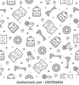 Seamless Pattern Abstract Doodle Elements Hand Drawn Collection Travel Tourism Sketch Vector Design Style Background Summer Illustration Icons