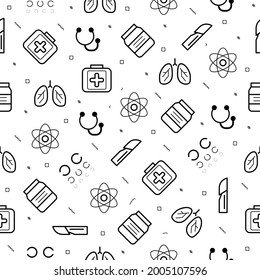 Seamless Pattern Abstract Doodle Elements Hand Drawn Collection Medicine Lungs Organ Phonendoscope Syringe First Aid Kit Vector DesIgn Illustration Cartoon Icons