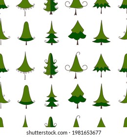Seamless pattern with abstract doodle firs
