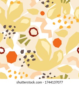 Seamless pattern of abstract doodle objects. Paper cut modern contemporary style. Vector