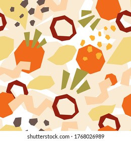 Seamless pattern of abstract doodle objects. Paper cut modern contemporary style. Vector