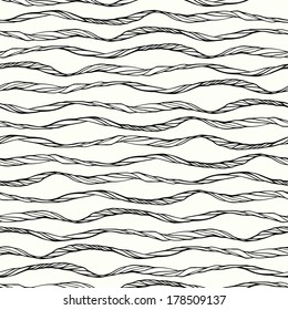 Seamless pattern with abstract doodle wavy ornament. Vector illustration