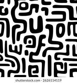 Seamless pattern, abstract doodles, curls, maze, vector background