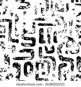 Seamless pattern, abstract doodles, curls, maze, grunge texture, vector background