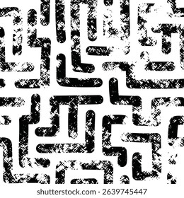 Seamless pattern, abstract doodles, curls, maze, grunge texture, vector background