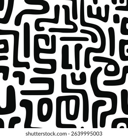 Seamless pattern, abstract doodles, curls, maze, vector background