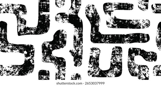 Seamless pattern, abstract doodles, curls, maze, grunge texture, vector background
