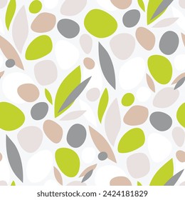 Seamless pattern with abstract dots and leaves