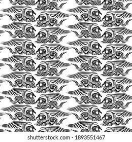 Seamless pattern with abstract dragons on white background.