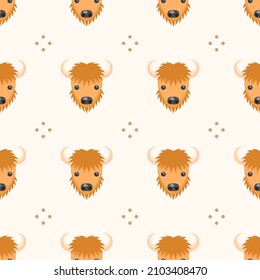 Seamless Pattern Abstract Elements Animal Bison Head Wildlife Vector Design Style Background Illustration Texture For Prints Textiles, Clothing, Gift Wrap, Wallpaper, Pastel