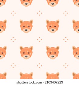 Seamless Pattern Abstract Elements Animal Red Panda Head Wildlife Vector Design Style Background Illustration Texture For Prints Textiles, Clothing, Gift Wrap, Wallpaper, Pastel