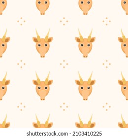Seamless Pattern Abstract Elements Animal Saiga Head Wildlife Vector Design Style Background Illustration Texture For Prints Textiles, Clothing, Gift Wrap, Wallpaper, Pastel