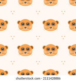 Seamless Pattern Abstract Elements Animal Meerkats Head Wildlife Vector Design Style Background Illustration Texture For Prints Textiles, Clothing, Gift Wrap, Wallpaper, Pastel