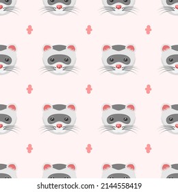 Seamless Pattern Abstract Elements Animal Ferrets Head Wildlife Vector Design Style Background Illustration Texture For Prints Textiles, Clothing, Gift Wrap, Wallpaper, Pastel