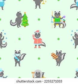 Seamless Pattern Abstract Elements Animal Skunk Wildlife Vector Design Style Background Illustration Texture For Prints Textiles, Clothing, Gift Wrap, Wallpaper, Pastel