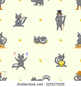 Seamless Pattern Abstract Elements Animal Skunk Wildlife Vector Design Style Background Illustration Texture For Prints Textiles, Clothing, Gift Wrap, Wallpaper, Pastel