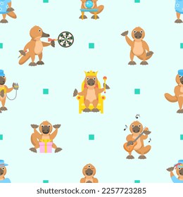 Seamless Pattern Abstract Elements Animal Platypus Duckbill Wildlife Vector Design Style Background Illustration Texture For Prints Textiles, Clothing, Gift Wrap, Wallpaper, Pastel