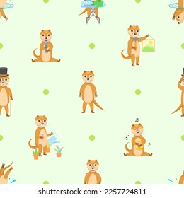 Seamless Pattern Abstract Elements Animal Otters Wildlife Vector Design Style Background Illustration Texture For Prints Textiles, Clothing, Gift Wrap, Wallpaper, Pastel