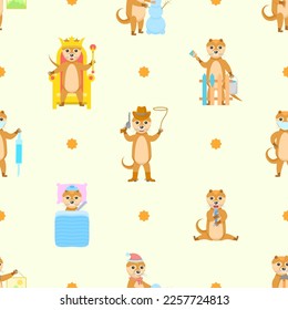 Seamless Pattern Abstract Elements Animal Otters Wildlife Vector Design Style Background Illustration Texture For Prints Textiles, Clothing, Gift Wrap, Wallpaper, Pastel