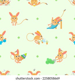 Seamless Pattern Abstract Elements Animal Jerboas Wildlife Vector Design Style Background Illustration Texture For Prints Textiles, Clothing, Gift Wrap, Wallpaper, Pastel