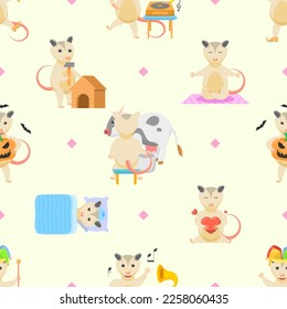 Seamless Pattern Abstract Elements Animal Opossum Wildlife Vector Design Style Background Illustration Texture For Prints Textiles, Clothing, Gift Wrap, Wallpaper, Pastel