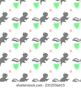 Seamless Pattern Abstract Elements Animal Skunk Wildlife Vector Design Style Background Illustration Texture For Prints Textiles, Clothing, Gift Wrap, Wallpaper, Pastel