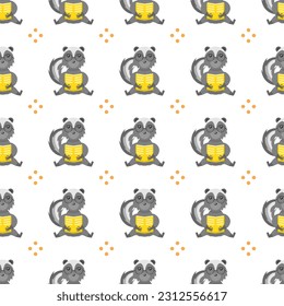 Seamless Pattern Abstract Elements Animal Skunk Wildlife Vector Design Style Background Illustration Texture For Prints Textiles, Clothing, Gift Wrap, Wallpaper, Pastel