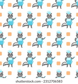 Seamless Pattern Abstract Elements Animal Skunk Wildlife Vector Design Style Background Illustration Texture For Prints Textiles, Clothing, Gift Wrap, Wallpaper, Pastel