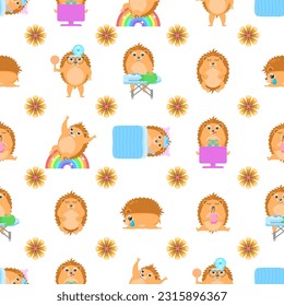 Seamless Pattern Abstract Elements Animal Hedgehogs Wildlife Vector Design Style Background Illustration Texture For Prints Textiles, Clothing, Gift Wrap, Wallpaper, Pastel