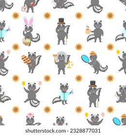 Seamless Pattern Abstract Elements Animal Skunk Wildlife Vector Design Style Background Illustration Texture For Prints Textiles, Clothing, Gift Wrap, Wallpaper, Pastel