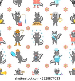 Seamless Pattern Abstract Elements Animal Skunk Wildlife Vector Design Style Background Illustration Texture For Prints Textiles, Clothing, Gift Wrap, Wallpaper, Pastel