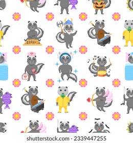 Seamless Pattern Abstract Elements Animal Skunk Wildlife Vector Design Style Background Illustration Texture For Prints Textiles, Clothing, Gift Wrap, Wallpaper, Pastel