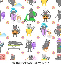 Seamless Pattern Abstract Elements Animal Skunk Wildlife Vector Design Style Background Illustration Texture For Prints Textiles, Clothing, Gift Wrap, Wallpaper, Pastel