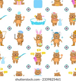 Seamless Pattern Abstract Elements Animal Wombats Wildlife Vector Design Style Background Illustration Texture For Prints Textiles, Clothing, Gift Wrap, Wallpaper, Pastel