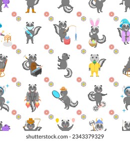 Seamless Pattern Abstract Elements Animal Skunk Wildlife Vector Design Style Background Illustration Texture For Prints Textiles, Clothing, Gift Wrap, Wallpaper, Pastel