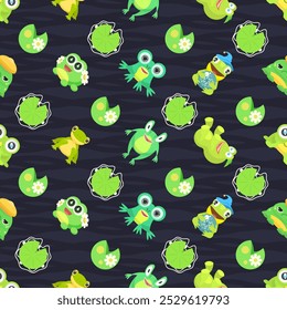 Seamless Pattern Abstract Elements Animal Frog Vector Design Style Background Illustration Texture For Prints Textiles, Clothing, Gift Wrap, Wallpaper, Pastel