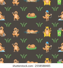 Seamless Pattern Abstract Elements Animal Platypus Duckbill Wildlife Vector Design Style Background Illustration Texture For Prints Textiles, Clothing, Gift Wrap, Wallpaper, Pastel