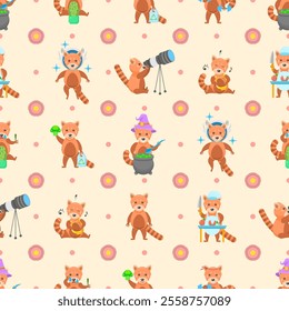 Seamless Pattern Abstract Elements Animal Red Panda Wildlife Vector Design Style Background Illustration Texture For Prints Textiles, Clothing, Gift Wrap, Wallpaper, Pastel